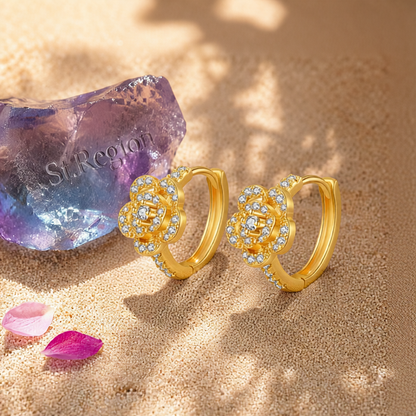 Cubic Zirconia & 18K Gold-Plated Flower Huggie Earring