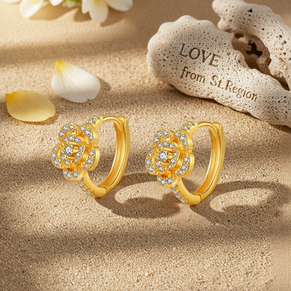 Cubic Zirconia & 18K Gold-Plated Flower Huggie Earring