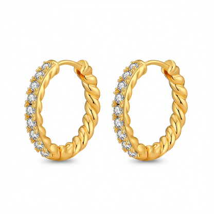 Clear Cubic Zirconia & 18K Gold-Plated Twine Huggie Earrings