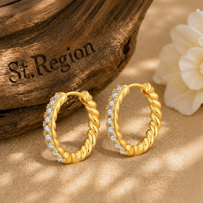 Clear Cubic Zirconia & 18K Gold-Plated Twine Huggie Earrings