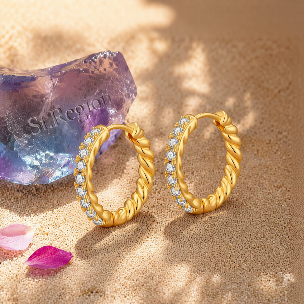 Clear Cubic Zirconia & 18K Gold-Plated Twine Huggie Earrings