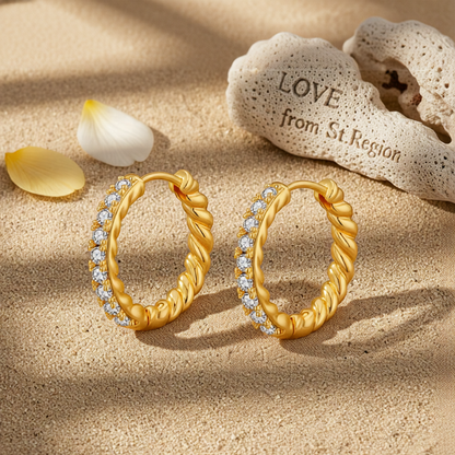 Clear Cubic Zirconia & 18K Gold-Plated Twine Huggie Earrings