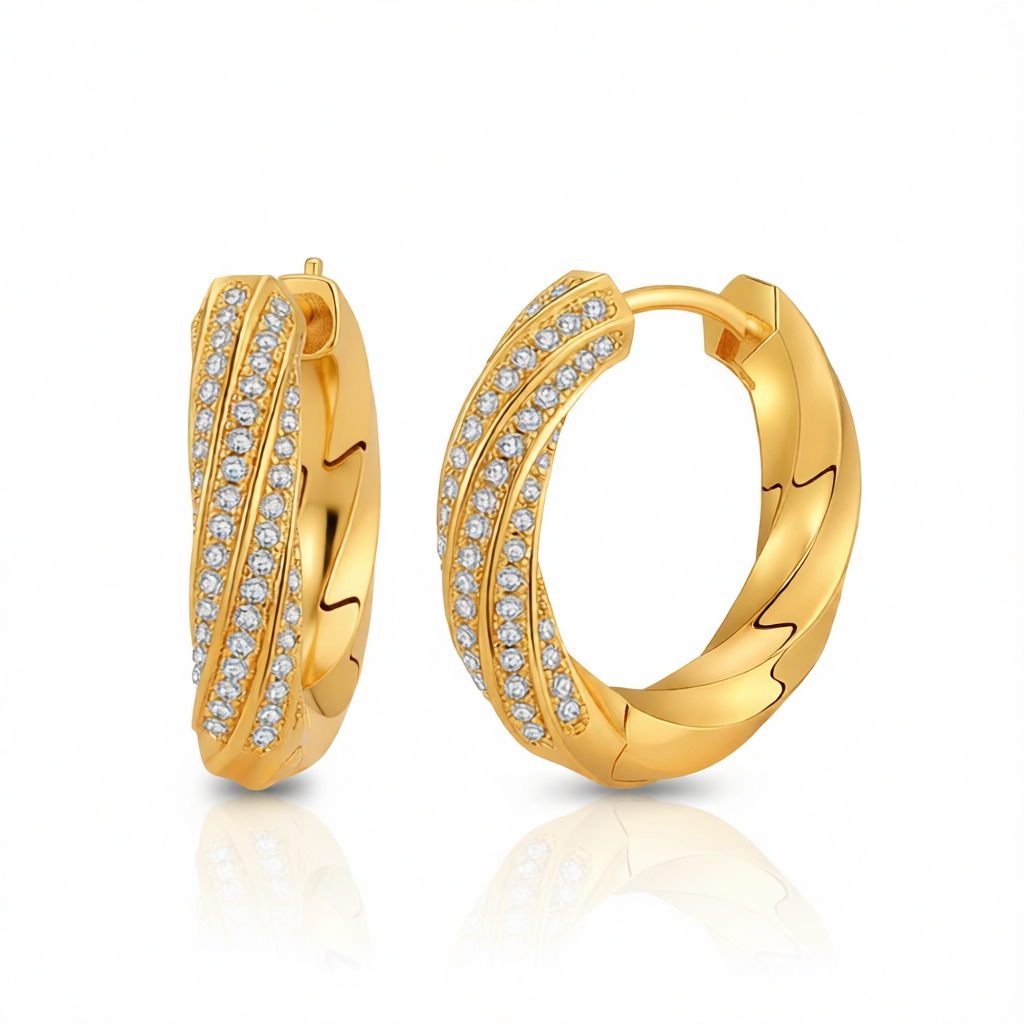 Cubic Zirconia & 18K Gold-Plated Twisted Huggie Earrings