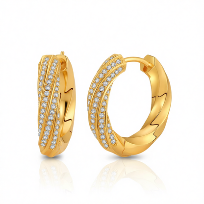 Cubic Zirconia & 18K Gold-Plated Twisted Huggie Earrings