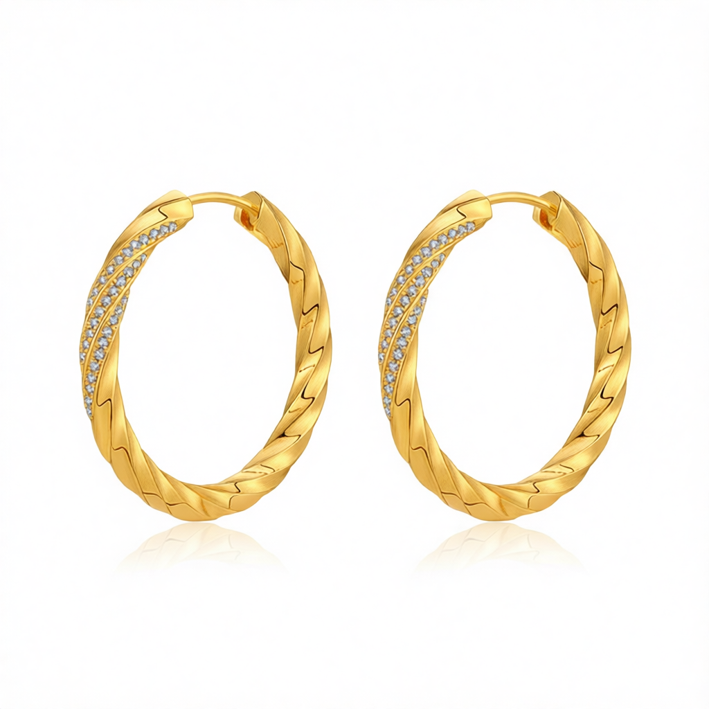 Cubic Zirconia & 18K Gold-Plated Twisted Hoop Earrings