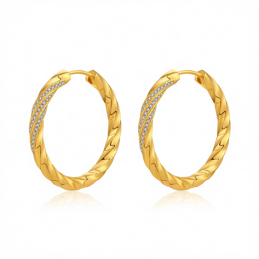 Cubic Zirconia & 18K Gold-Plated Twisted Hoop Earrings