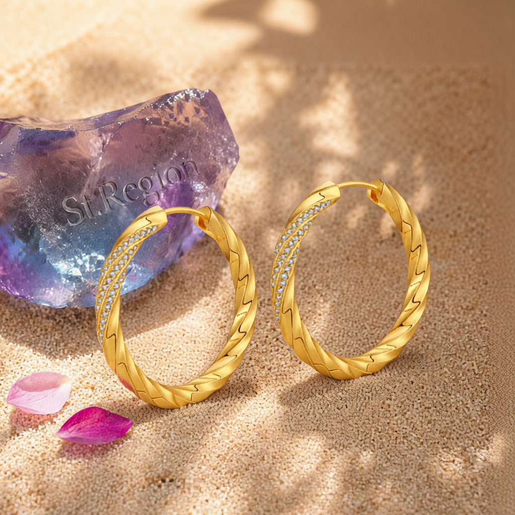 Cubic Zirconia & 18K Gold-Plated Twisted Hoop Earrings