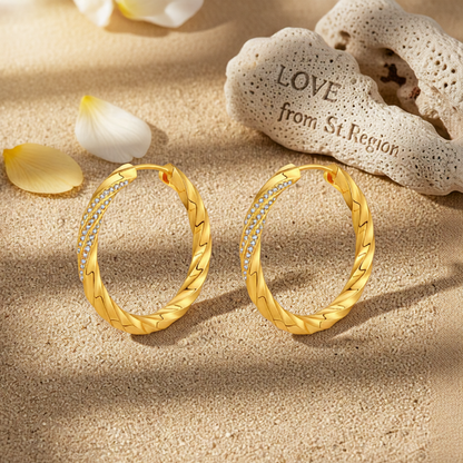 Cubic Zirconia & 18K Gold-Plated Twisted Hoop Earrings