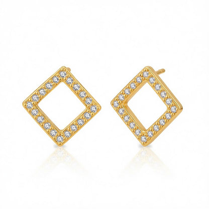 Cubic Zirconia and 18K Gold-Plated Square Stud Earrings, gold stud earrings for women, dainty minimalist design, side view