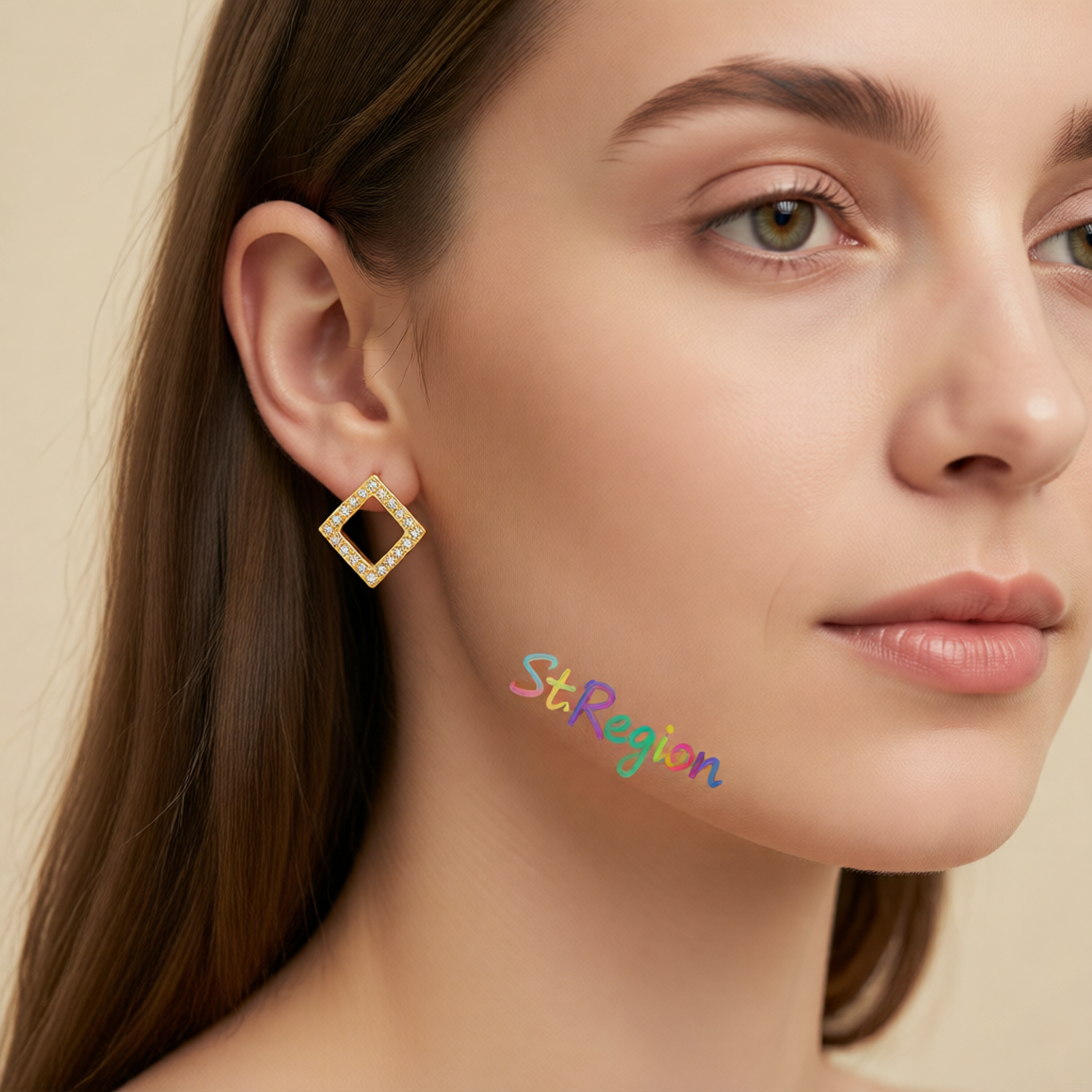 Cubic Zirconia & 18K Gold-Plated Square Stud Earrings