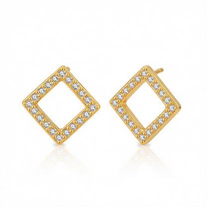 Cubic Zirconia & 18K Gold-Plated Square Stud Earrings