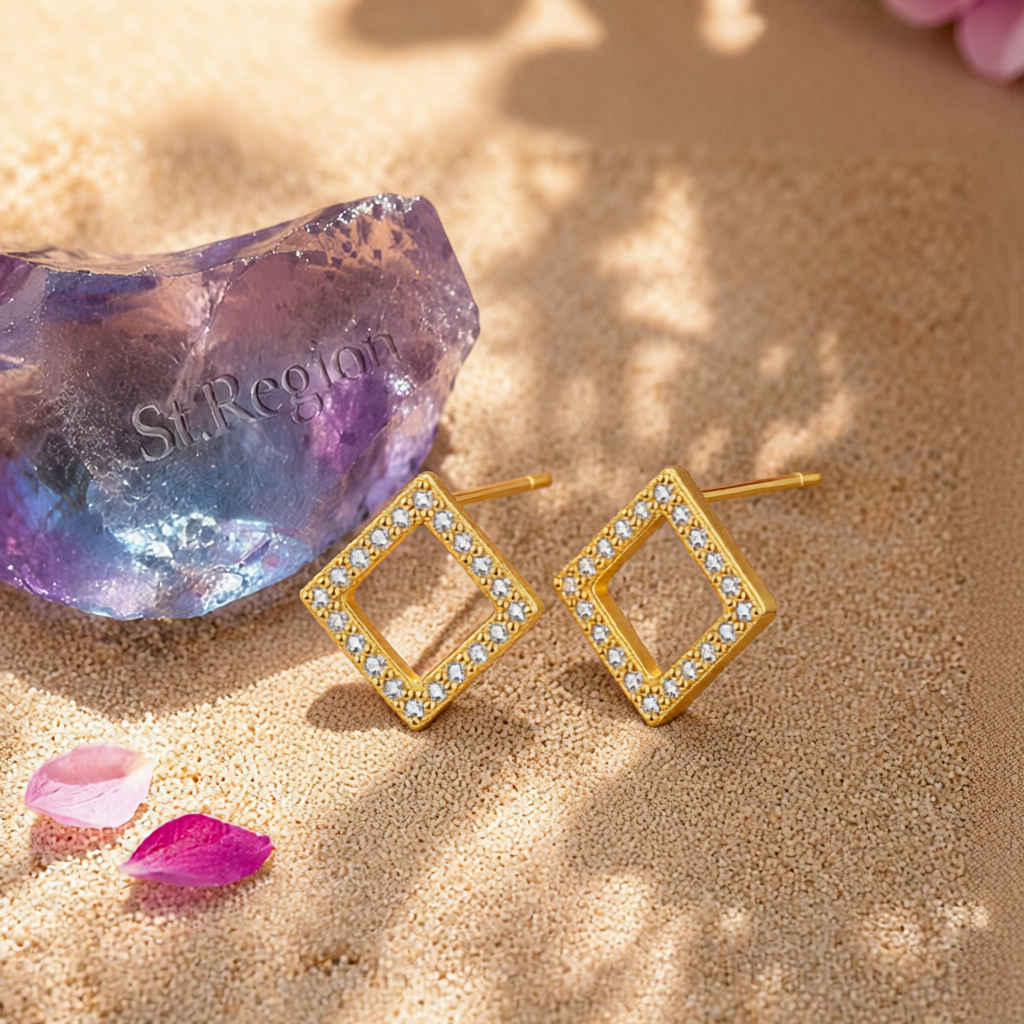 Cubic Zirconia & 18K Gold-Plated Square Stud Earrings