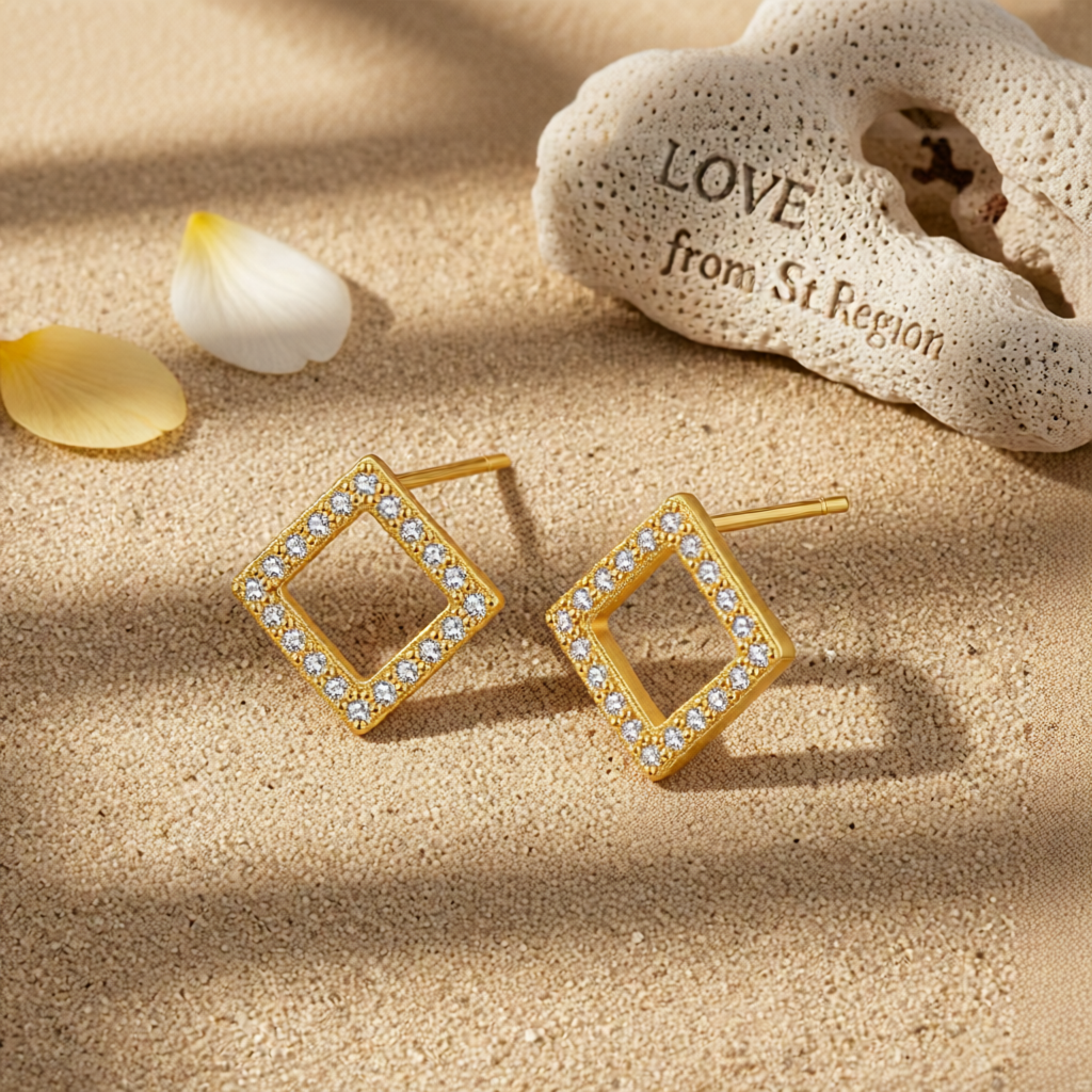Cubic Zirconia & 18K Gold-Plated Square Stud Earrings