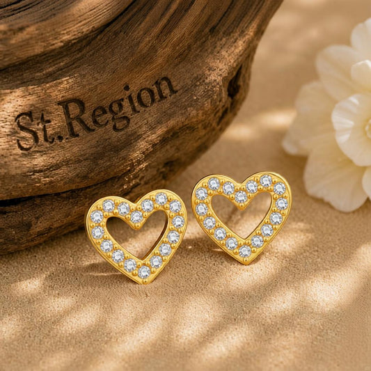 Cubic Zirconia & 18K Gold-Plated Heart Stud Earring