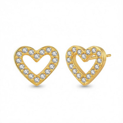Cubic Zirconia and 18K Gold-Plated Heart Stud Earring, gold stud earrings for women, dainty minimalist design, side view