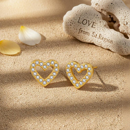 Cubic Zirconia and 18K Gold-Plated Heart Stud Earring, gold stud earrings for women, dainty minimalist design, lifestyle look