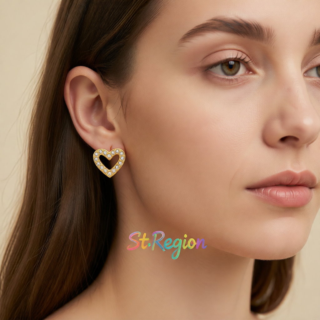 Cubic Zirconia & 18K Gold-Plated Heart Stud Earring
