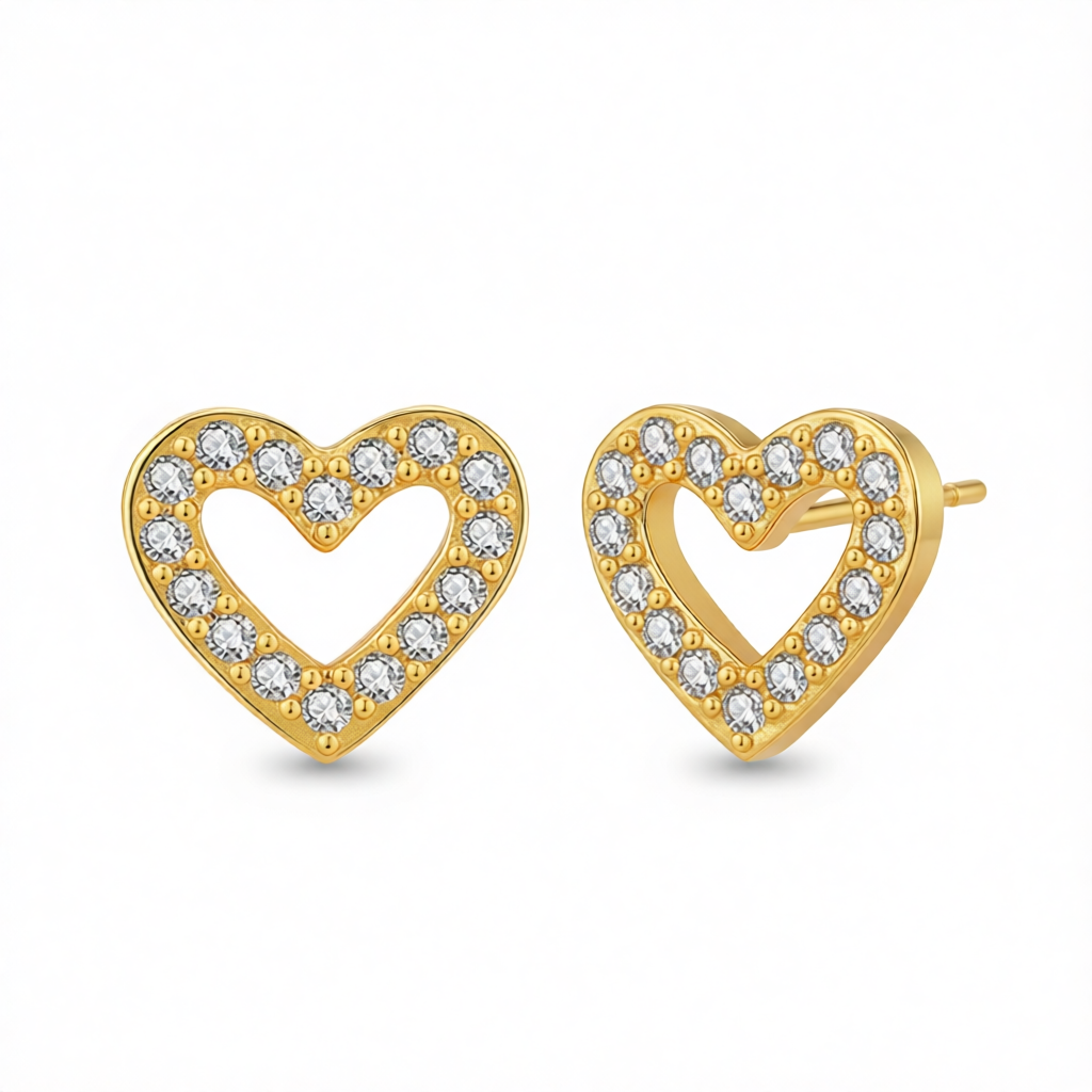Cubic Zirconia & 18K Gold-Plated Heart Stud Earring