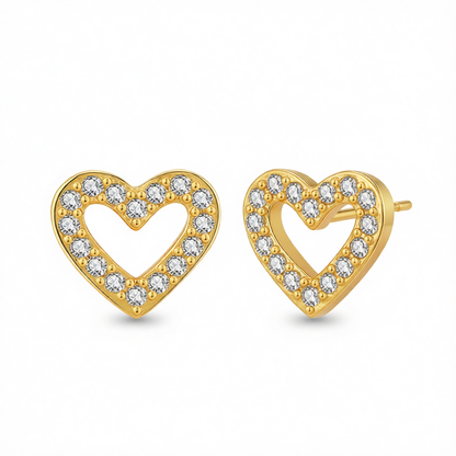 Cubic Zirconia & 18K Gold-Plated Heart Stud Earring