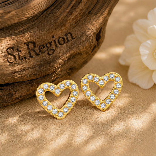 Cubic Zirconia & 18K Gold-Plated Heart Stud Earring