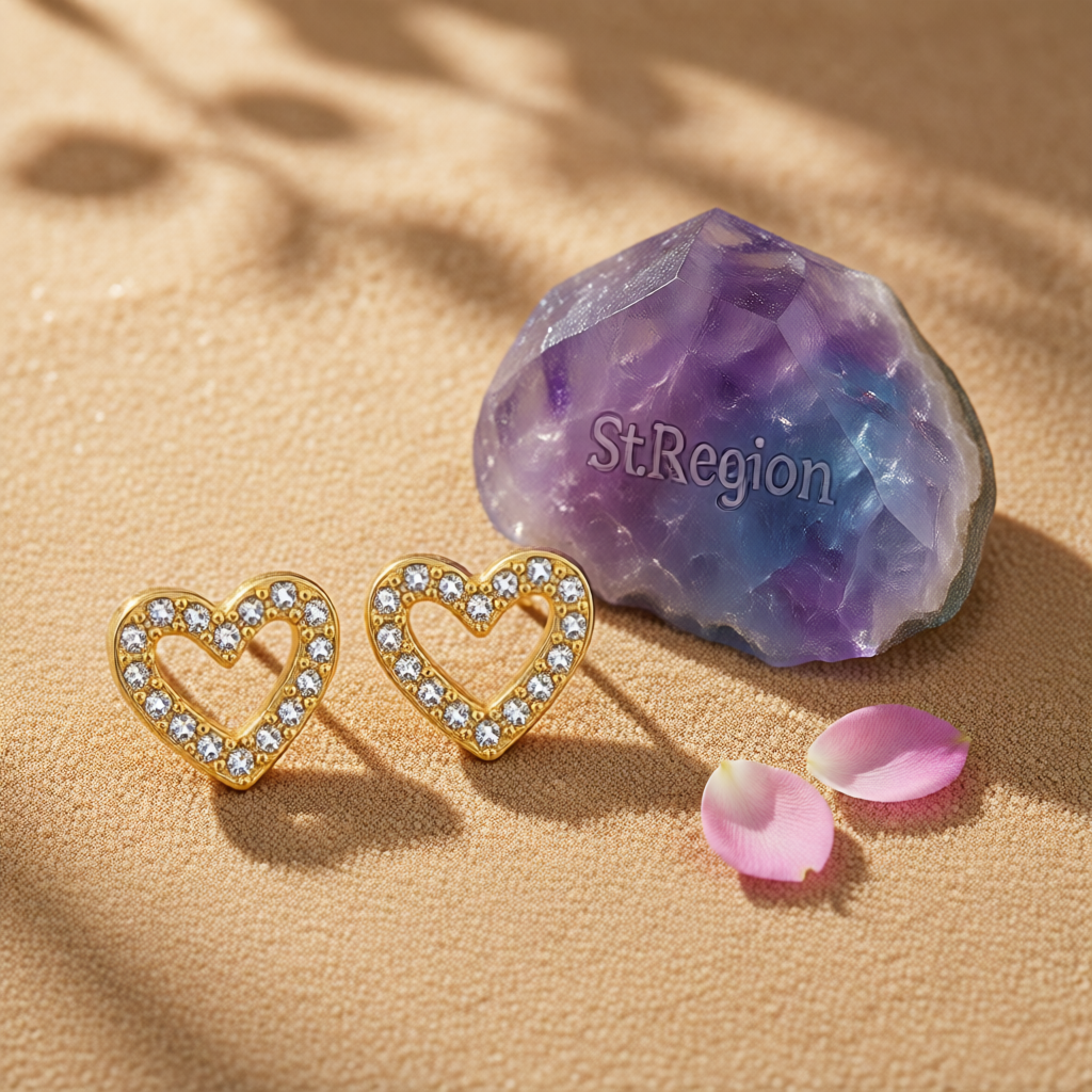 Cubic Zirconia & 18K Gold-Plated Heart Stud Earring