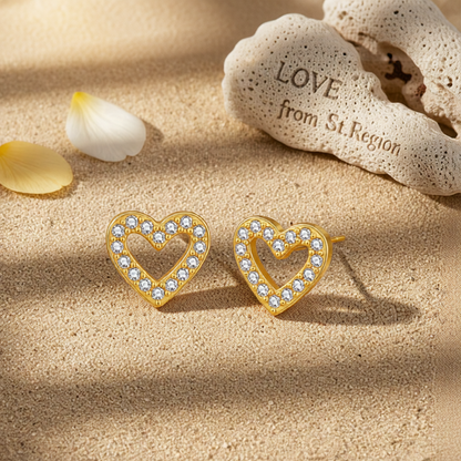 Cubic Zirconia & 18K Gold-Plated Heart Stud Earring