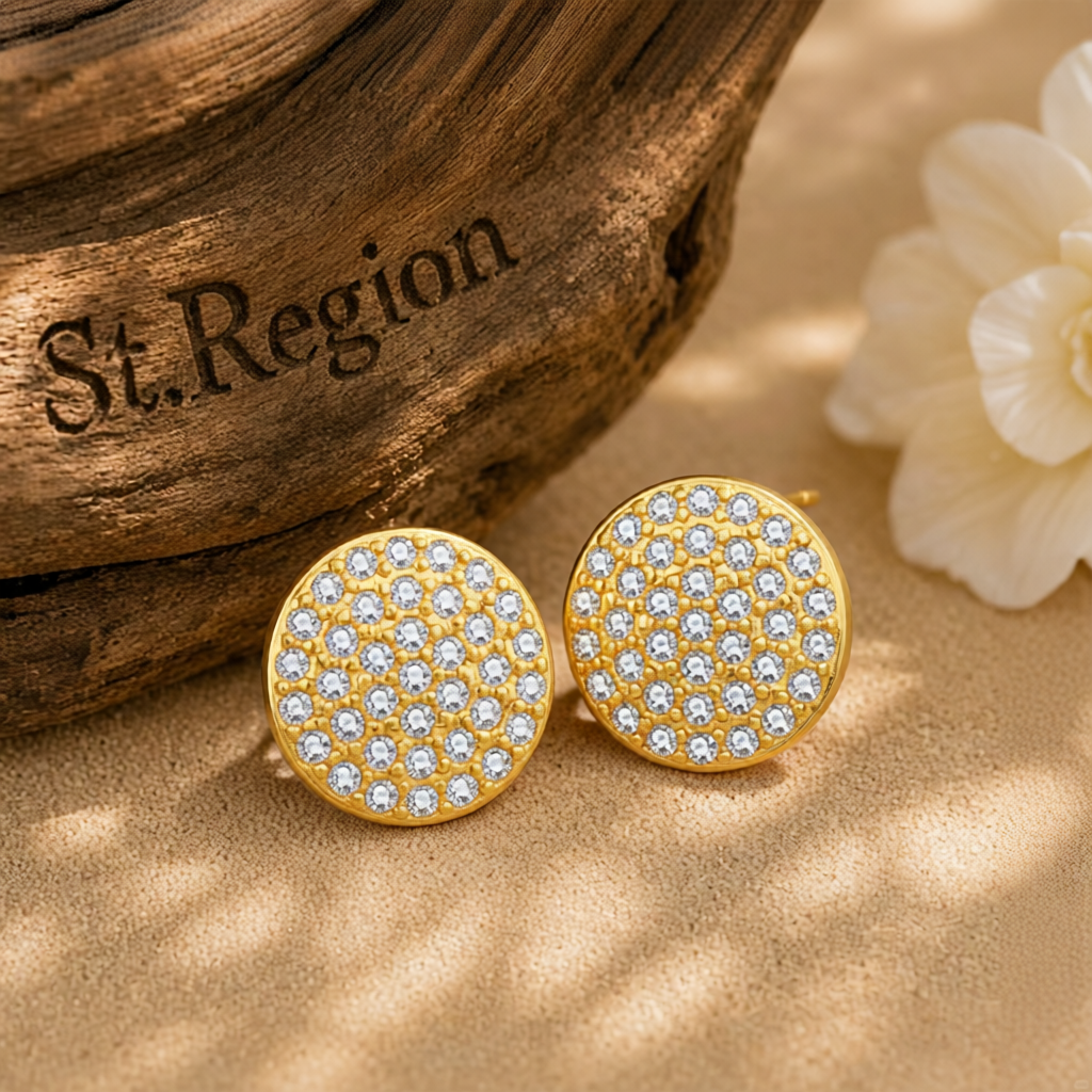 Cubic Zirconia & 18K Gold-Plated Round Stud Earrings
