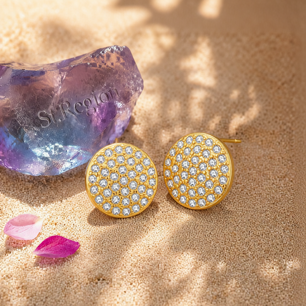 Cubic Zirconia & 18K Gold-Plated Round Stud Earrings