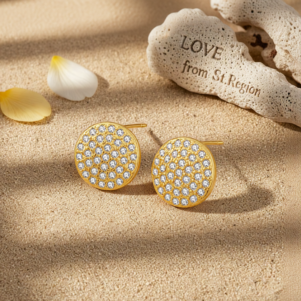 Cubic Zirconia & 18K Gold-Plated Round Stud Earrings