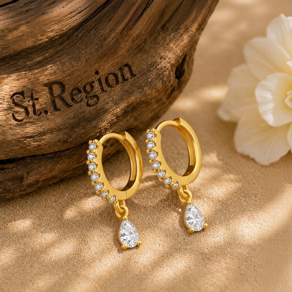 Crystal and Cubic Zirconia Drop Huggie Earrings, huggie earrings, everyday style, front view