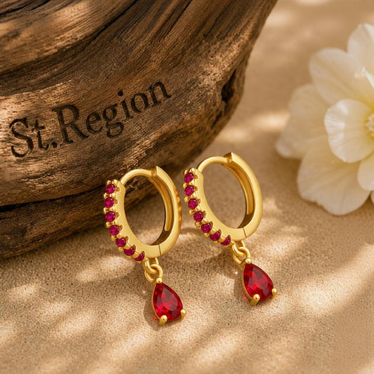 Red Crystal & Cubic Zirconia Huggie Earrings