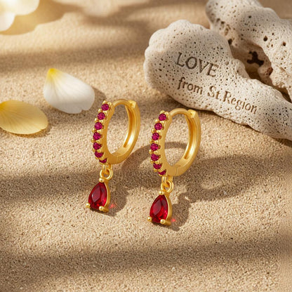 Red Crystal and Cubic Zirconia Huggie Earrings, huggie earrings, everyday style, lifestyle look