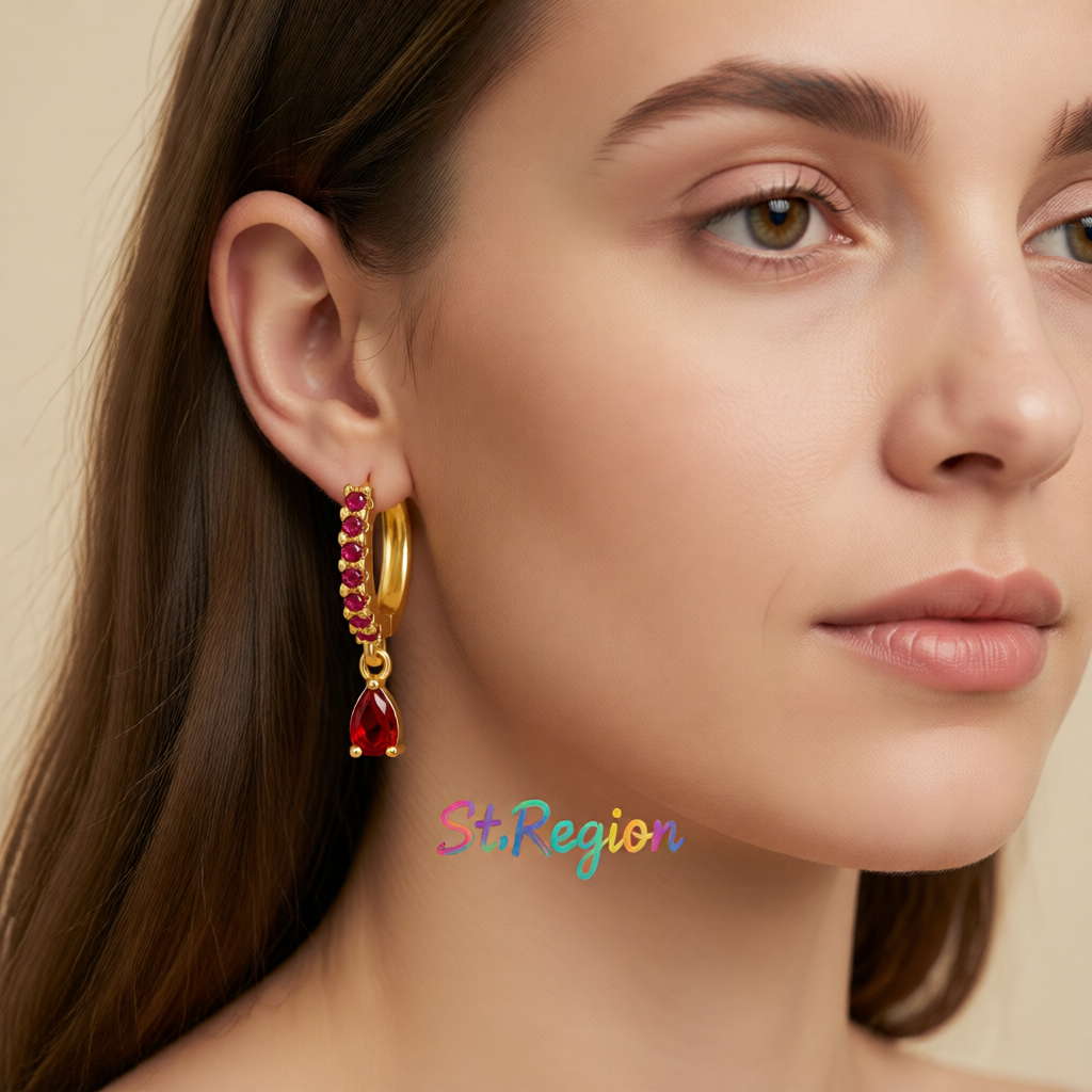 Red Crystal & Cubic Zirconia Huggie Earrings