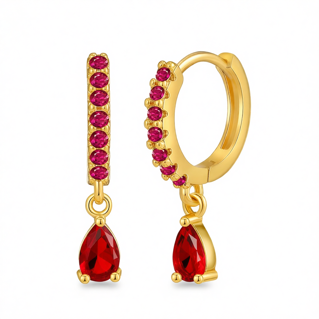 Red Crystal & Cubic Zirconia Huggie Earrings