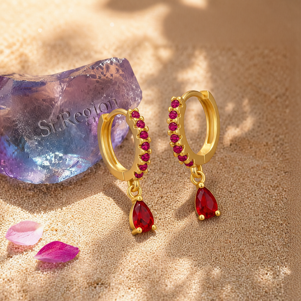 Red Crystal & Cubic Zirconia Huggie Earrings