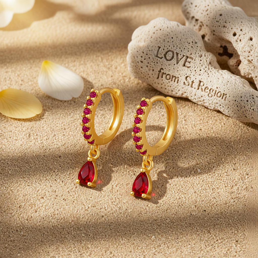 Red Crystal & Cubic Zirconia Huggie Earrings