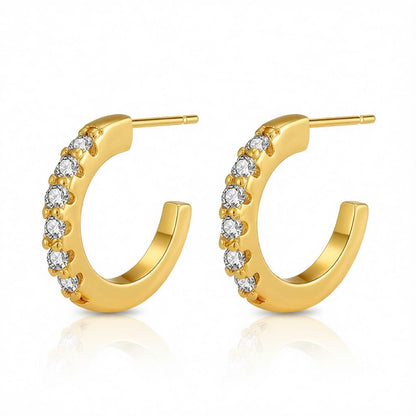 Cubic Zirconia and 18K Gold-Plated Open Huggie Earrings, gold huggie earrings, everyday style, side view