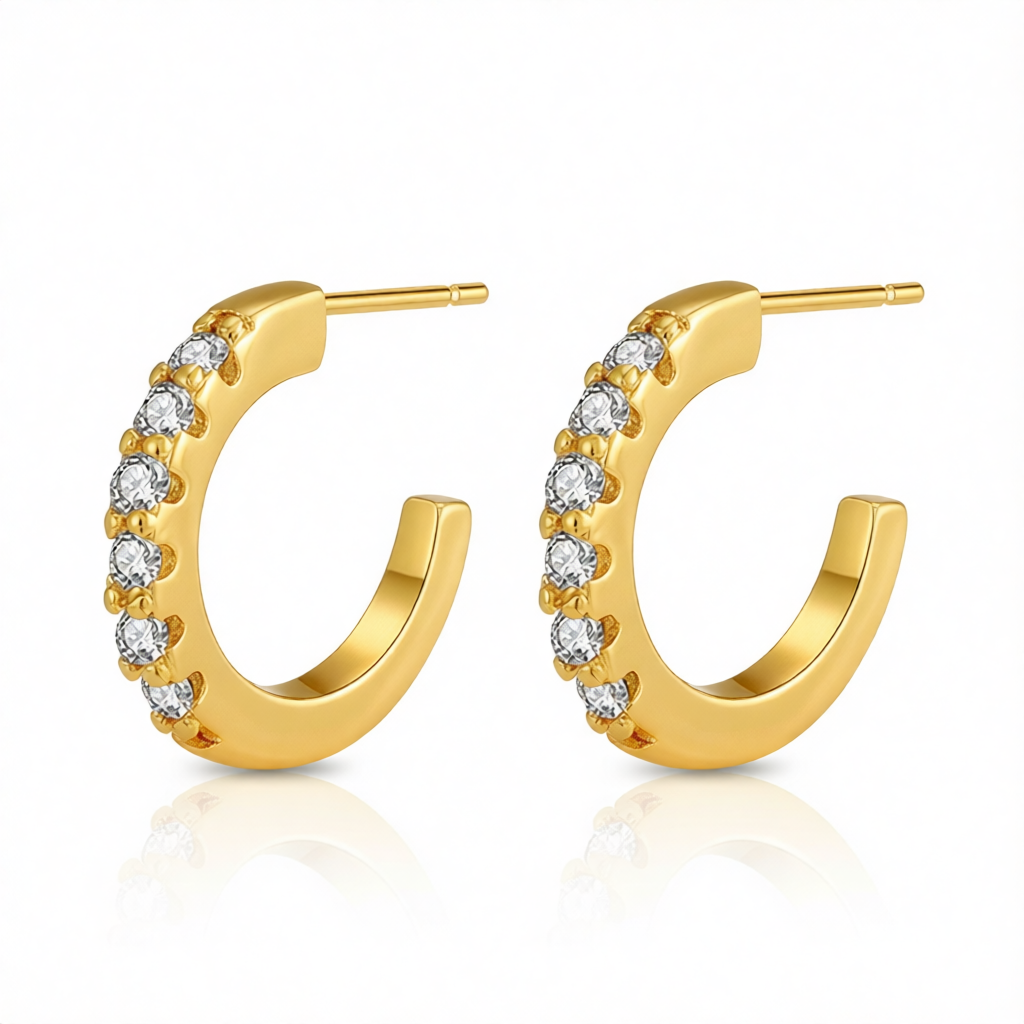 Cubic Zirconia & 18K Gold-Plated Open Huggie Earrings