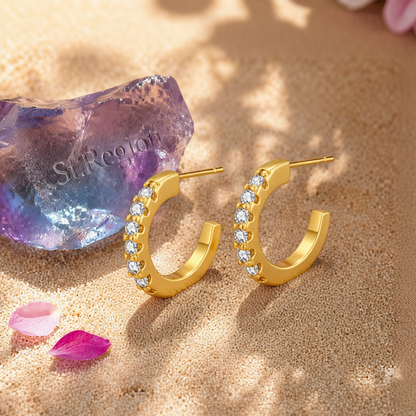 Cubic Zirconia & 18K Gold-Plated Open Huggie Earrings