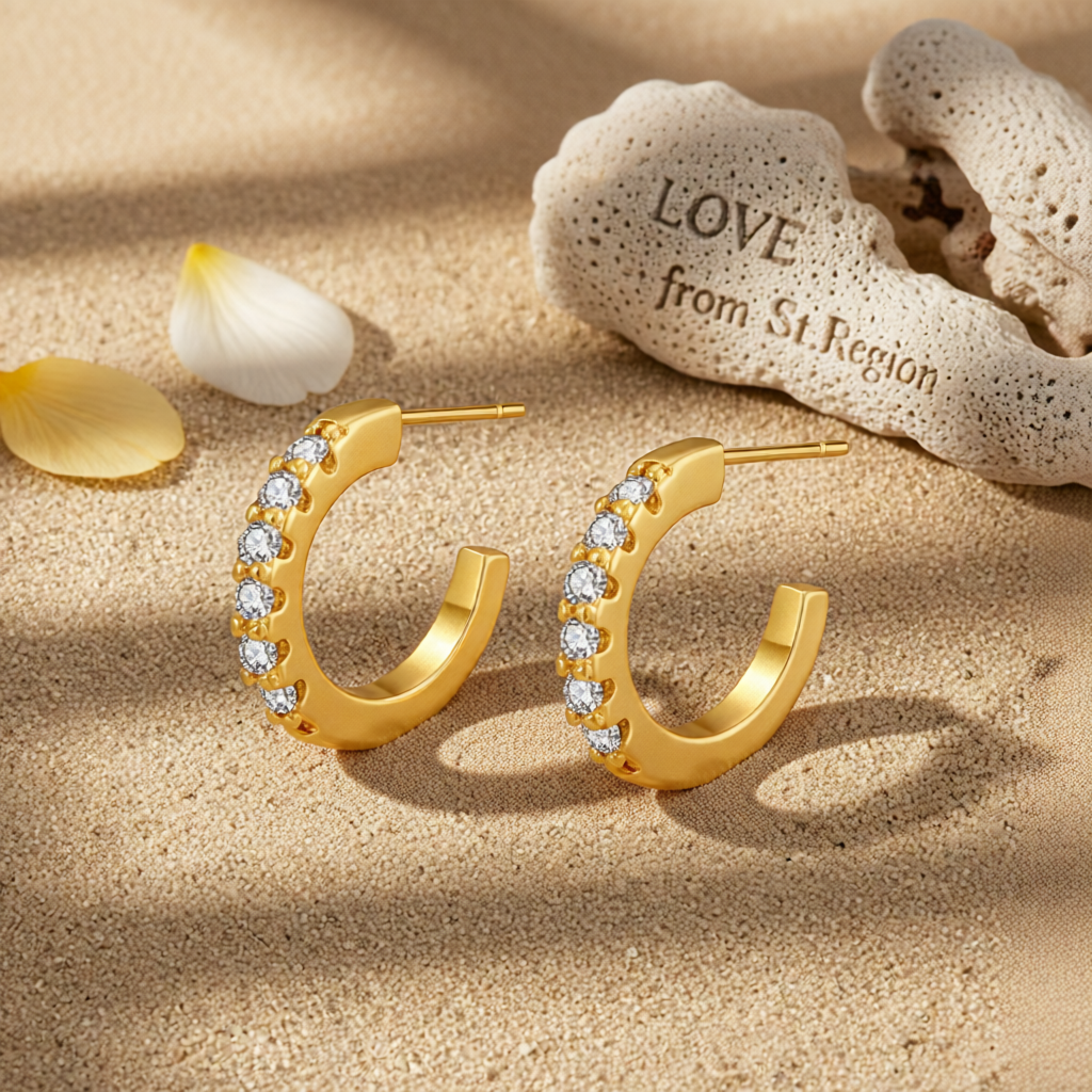 Cubic Zirconia & 18K Gold-Plated Open Huggie Earrings