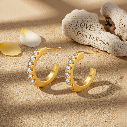 Cubic Zirconia & 18K Gold-Plated Open Huggie Earrings