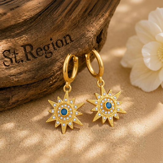 Cubic Zirconia & Resin 18K Gold-Plated Sun Huggie Earrings