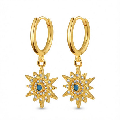 Cubic Zirconia and Resin 18K Gold-Plated Sun Huggie Earrings, gold huggie earrings, dainty minimalist design, side view