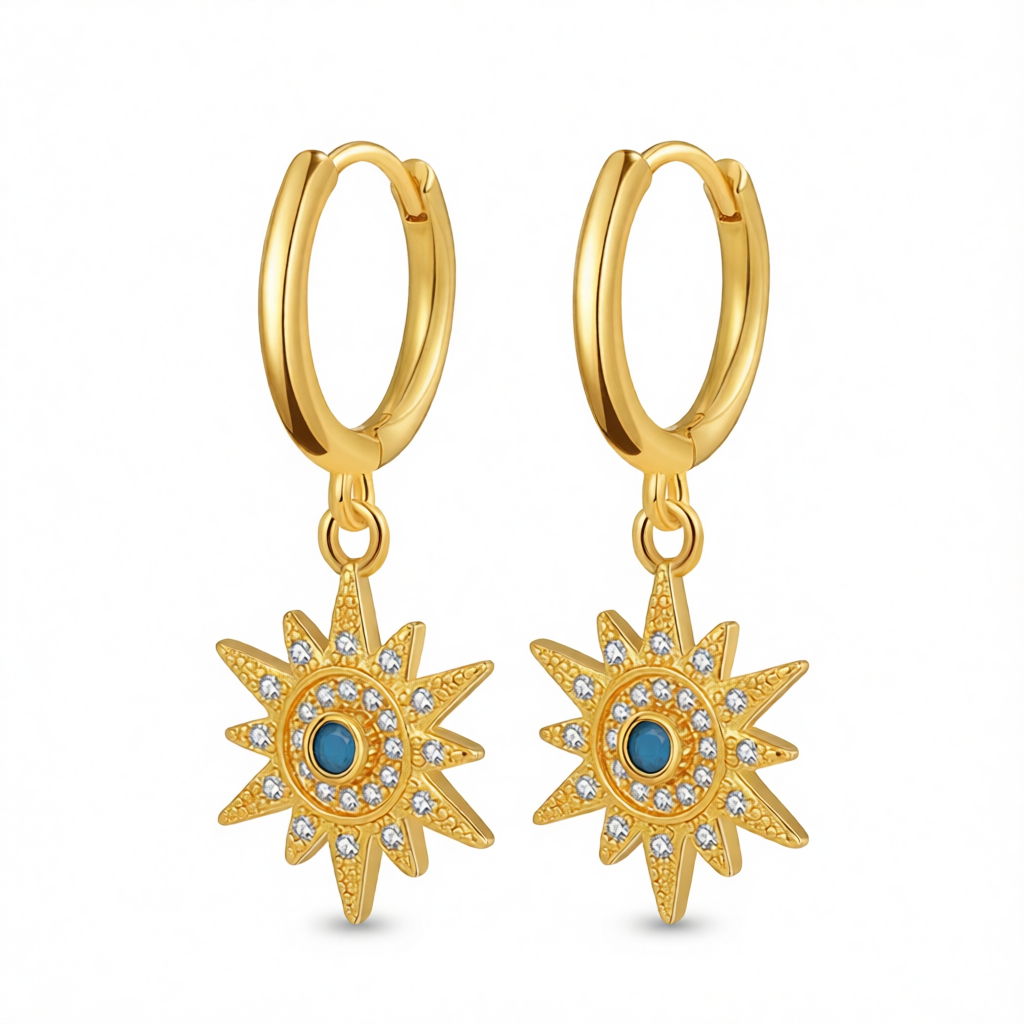 Cubic Zirconia & Resin 18K Gold-Plated Sun Huggie Earrings