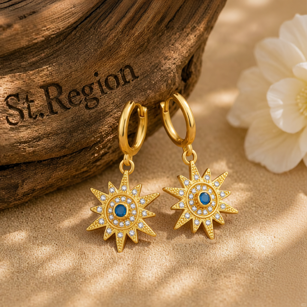 Cubic Zirconia & Resin 18K Gold-Plated Sun Huggie Earrings