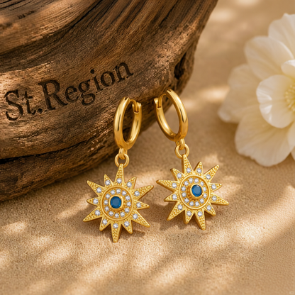 Cubic Zirconia & Resin 18K Gold-Plated Sun Huggie Earrings