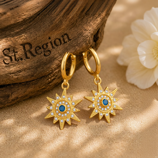 Cubic Zirconia & Resin 18K Gold-Plated Sun Huggie Earrings