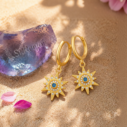 Cubic Zirconia & Resin 18K Gold-Plated Sun Huggie Earrings