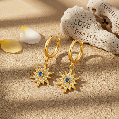 Cubic Zirconia & Resin 18K Gold-Plated Sun Huggie Earrings