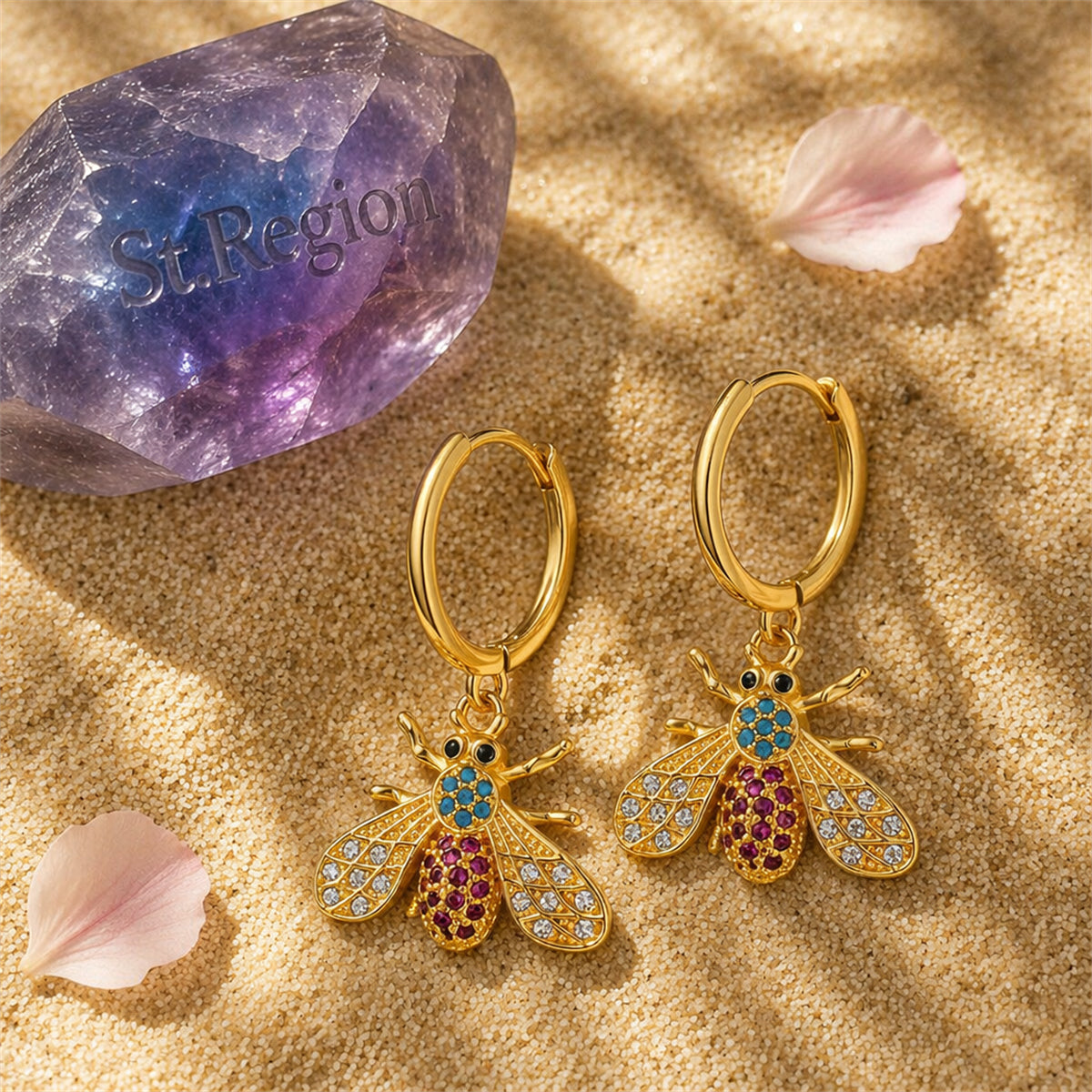 Multicolor Cubic Zirconia & 18K Gold-Plated Bee Huggie Earrings